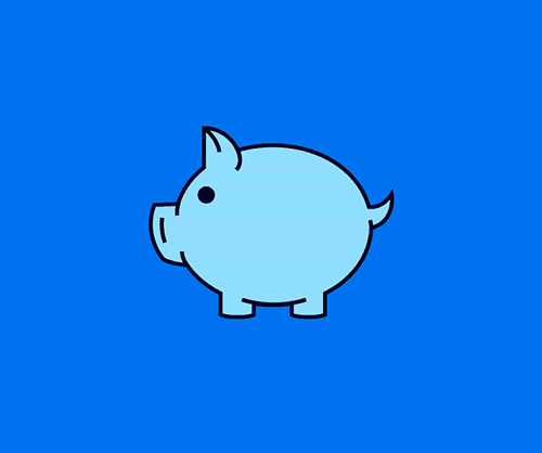 animated coin dropping into piggy bank,