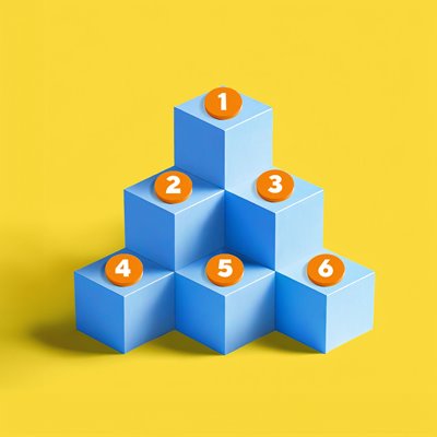 pyramid of blocks with numbers 1-6
