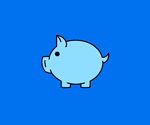 animation of a coin dropping into a blue piggie bank