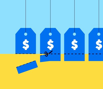 Illustration of sales tags being cut in half