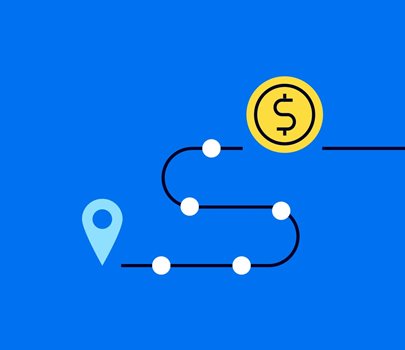 Illustration of a map with starting point and end point being a coin
