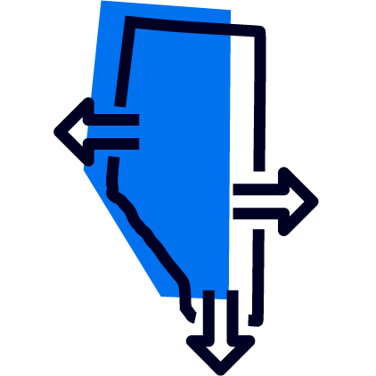 icon of Alberta with arrows going to the West, East and South