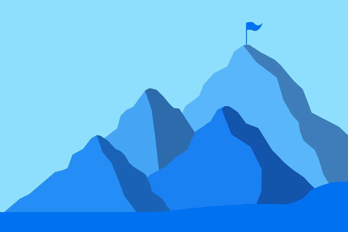 Illustration of four mountains and a flag at the top of the highest