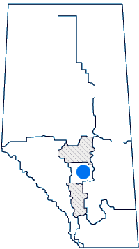 Map of Alberta with Central Alberta Red Deer region highlighted