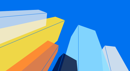 Illustration of colourful columns extending into the upper area of the image