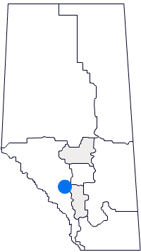 Map of Alberta with Foothills Palliser region highlighted