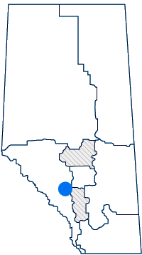 Map of Alberta with Foothills Palliser region highlighted