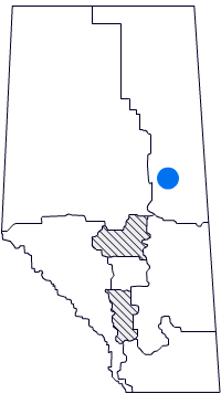 Map of Alberta with Lakeland region highlighted