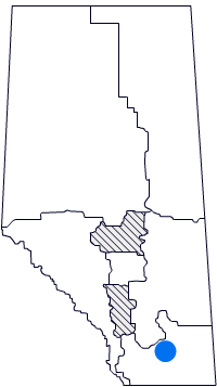 Map of Alberta with Lethbridge region highlighted