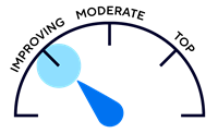 Illustration of a meter showing improving, moderate, and top. Improving is highlighted.