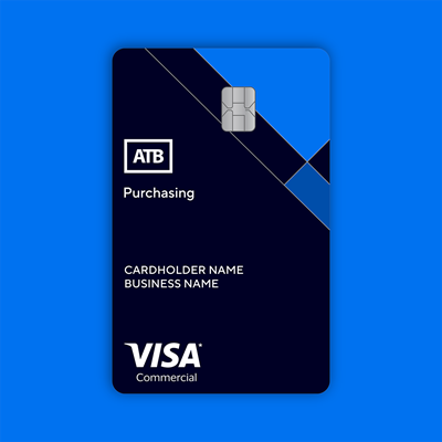 Image of a blue and black VISA purchasing commercial credit card with the ATB logo.