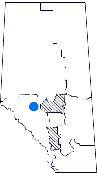 Map of Alberta with West Yellowhead region highlighted