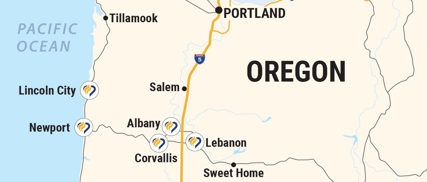 Map of Oregon with Samaritan Health Services locations