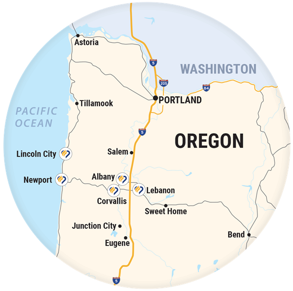 Map of Oregon with Samaritan Health Services locations