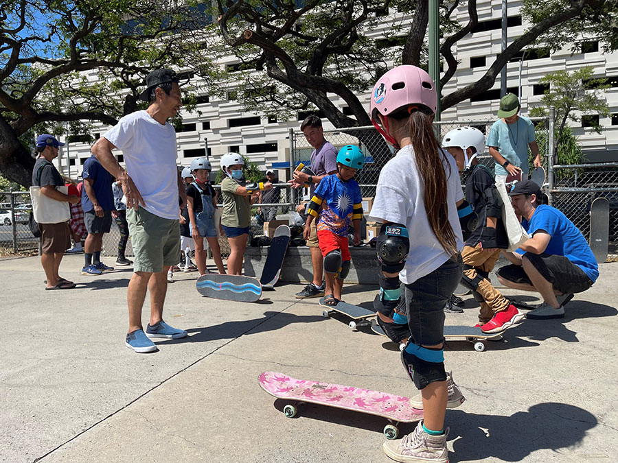 Skateboarding clinic at Aala Park