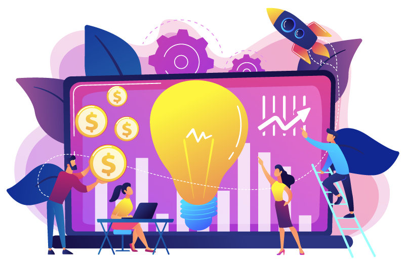 Illustration of a group of people willing to work on finance materials