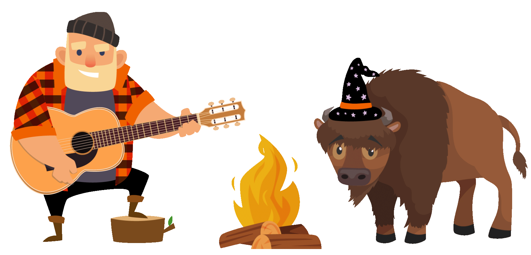 Lumberjack and Bison by the campfire