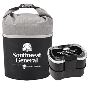 Gray/Black Bellore Cooler Lunch Bag & 2 Tier Locking Food Container Gift Set (NTP1730)