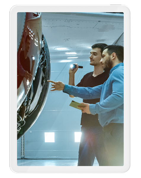 aerospace workers on display on ipad