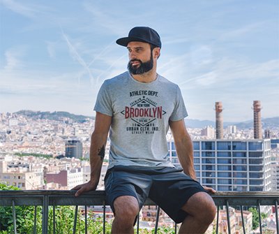 Male wearing tshirt with 2 color imprint