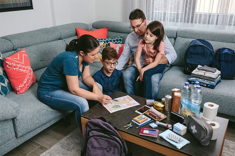 Family preparing for emergency situation