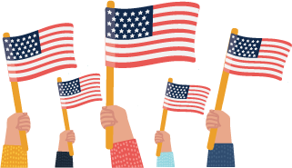 Waving USA flags illustrations