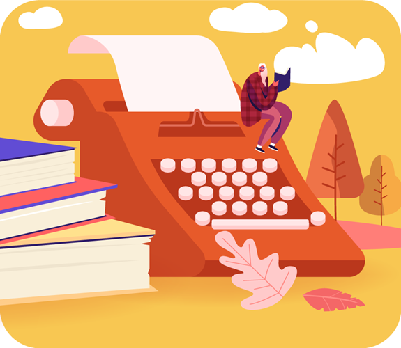 Sitting on a typewriter illustration