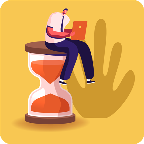 Sitting on a hourglass illustration