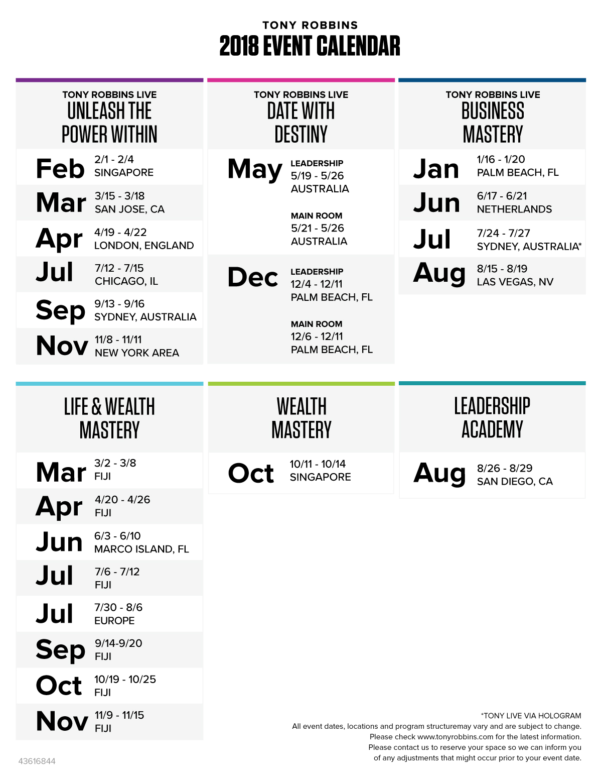 Tony Robbins #39 Event Calendar Tony Robbins #39 Event Calendar