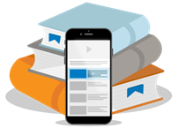 Image of a mobile phone and books