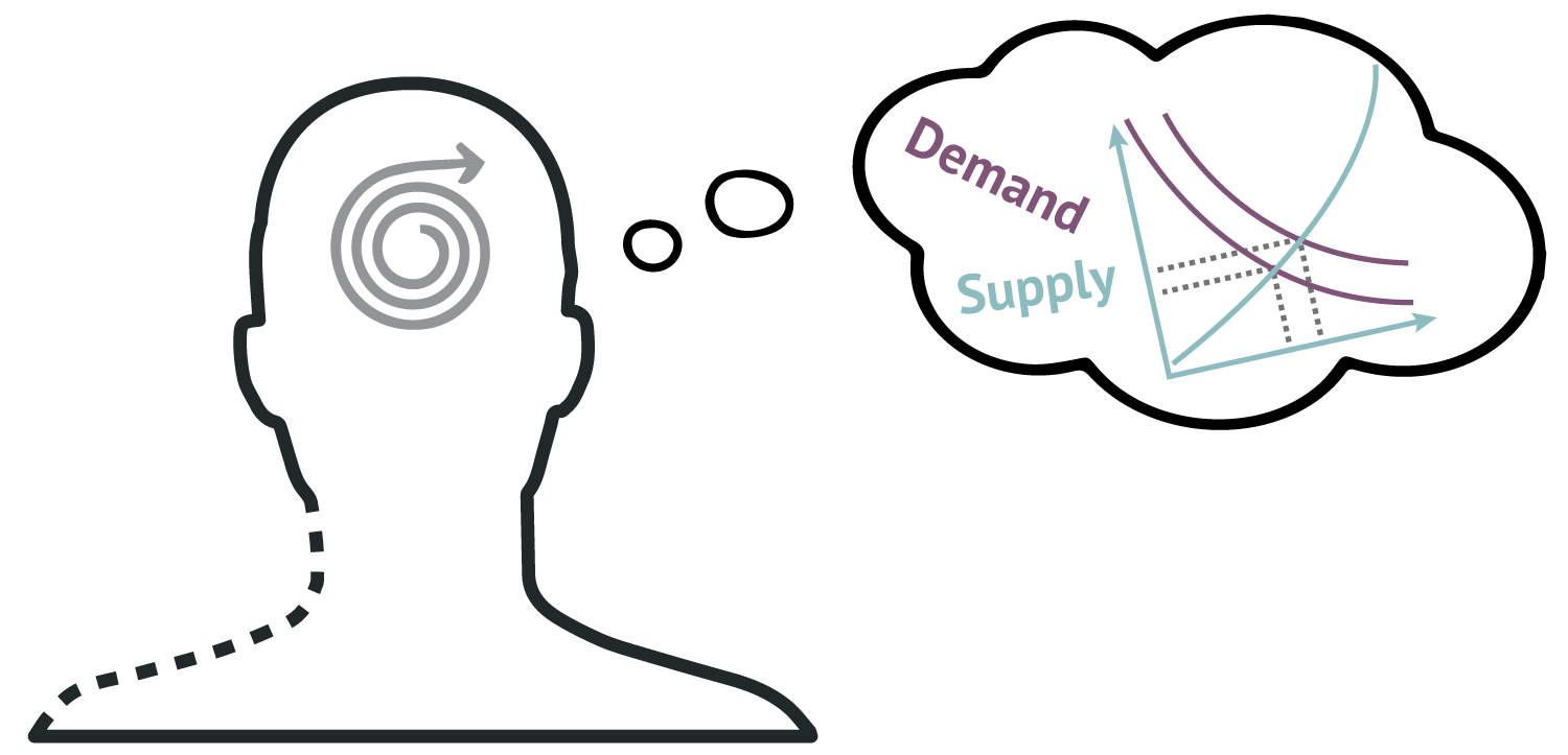 line art image of person thinking acout microeconomics