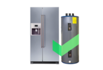 Side-by-side door refrigerator and heater unit with Cinch green checkmark
