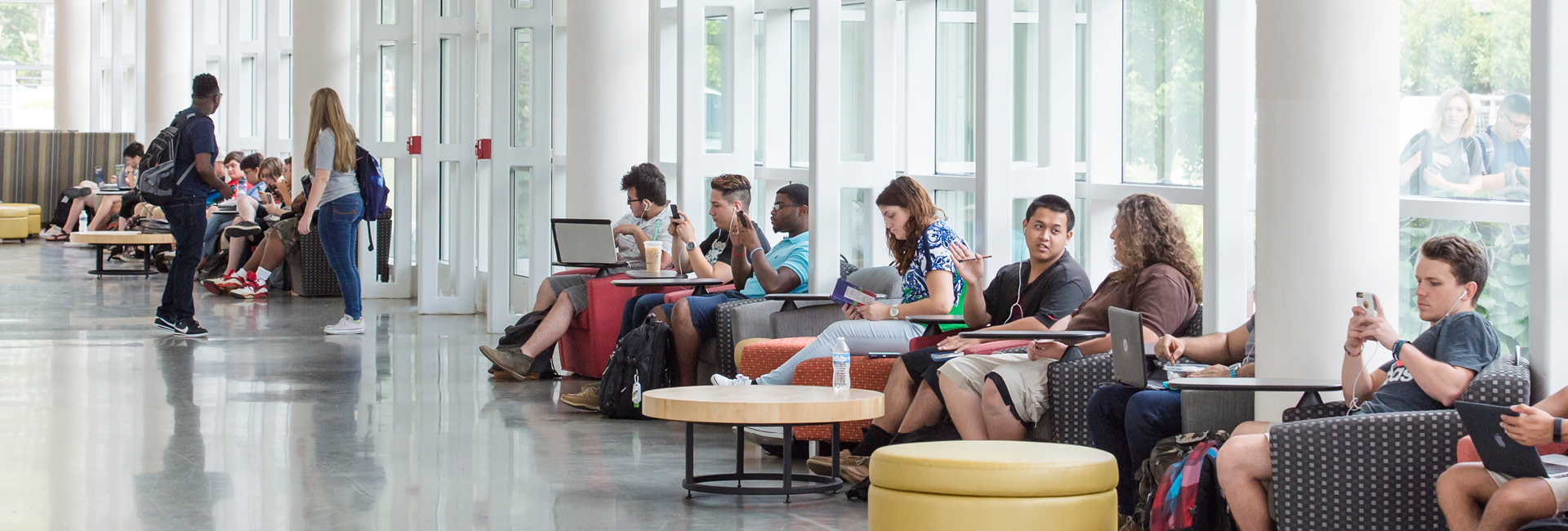 students studying, talking, getting ready for class on KSU's Marietta campus.