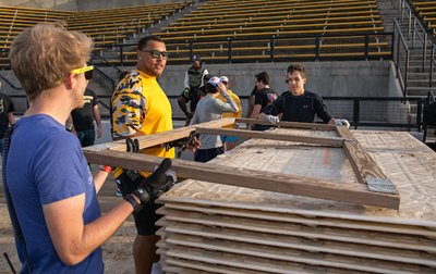 Students working on construction