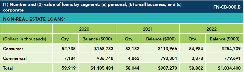 Data table on non-real estate loans